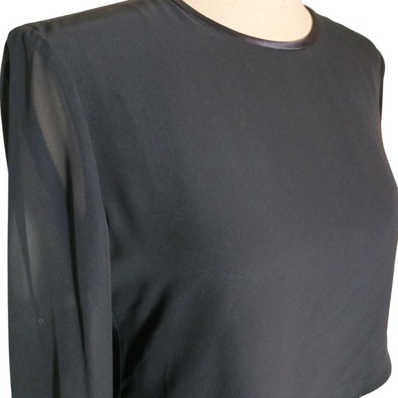 Jones New York Navy Blue Tiered Button‎ Back Sheer Sleeve Shift Dress Size 8 - Picture 7 of 11